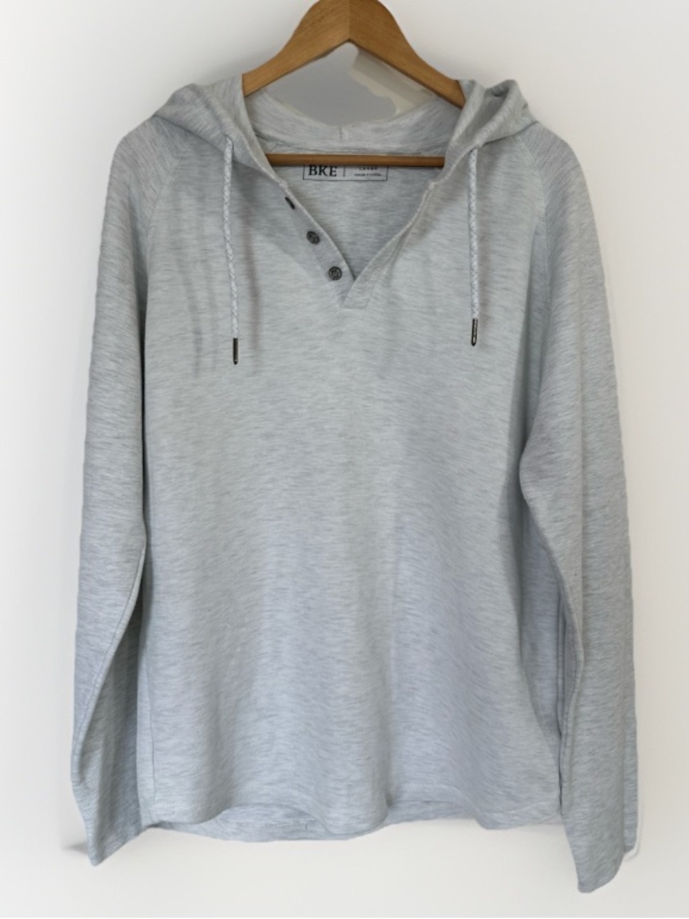 BKE Gray Quarter Button Hoodie Large Textured Pullover Cozy Long Sleeve‎